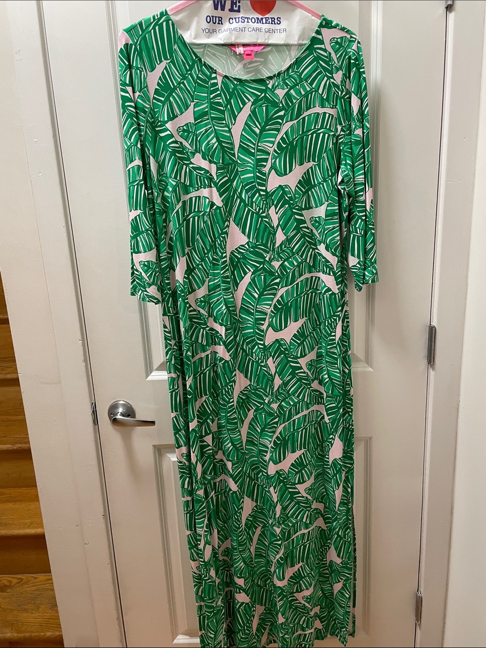 Lilly Pulitzer Green and Pink Palm Leaf Maxi Dress